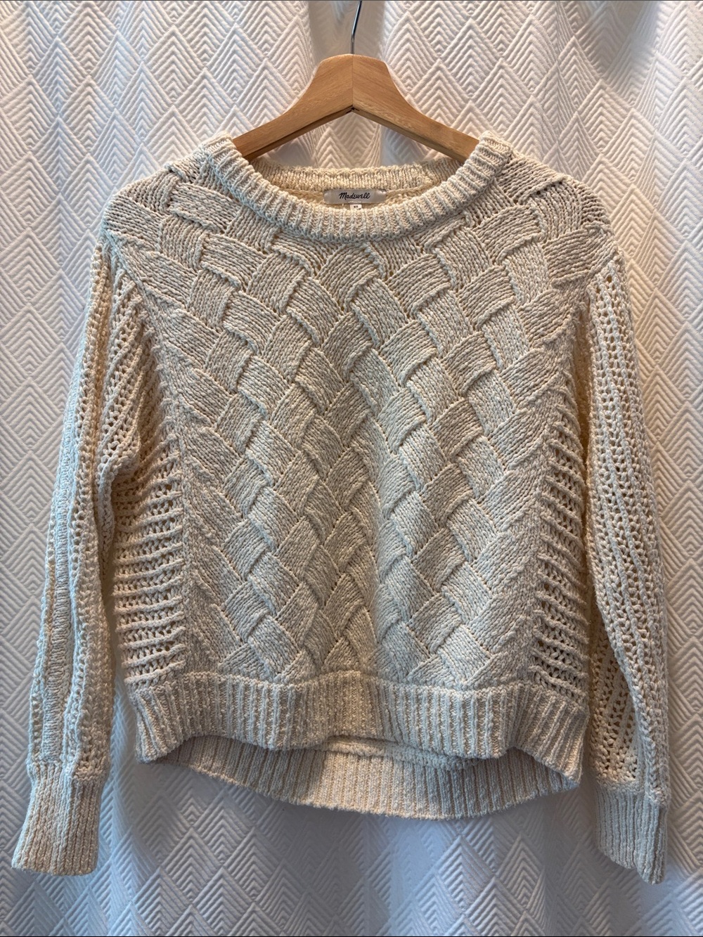 MADEWELL Cream Fisherman Sweater XS Cable Knit Aran Crewneck Cozy
